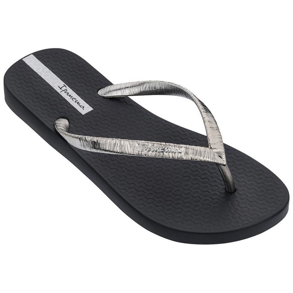 Tongs Ipanema Foil Black/Metallic Silver Femme | OCMJ-45099230