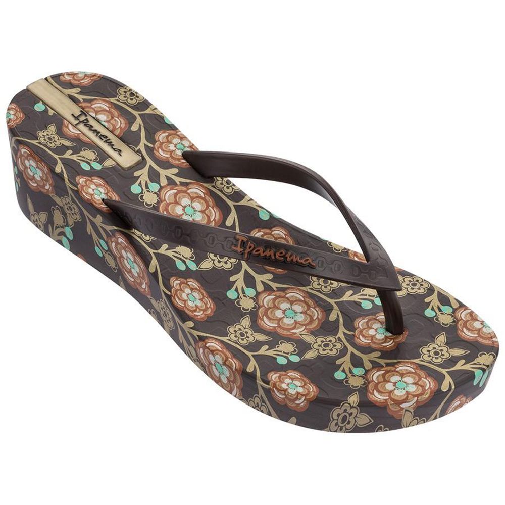 Tongs Ipanema Floral Plat Wedge Brown/Brown/Gold Femme | FNGO-08484479