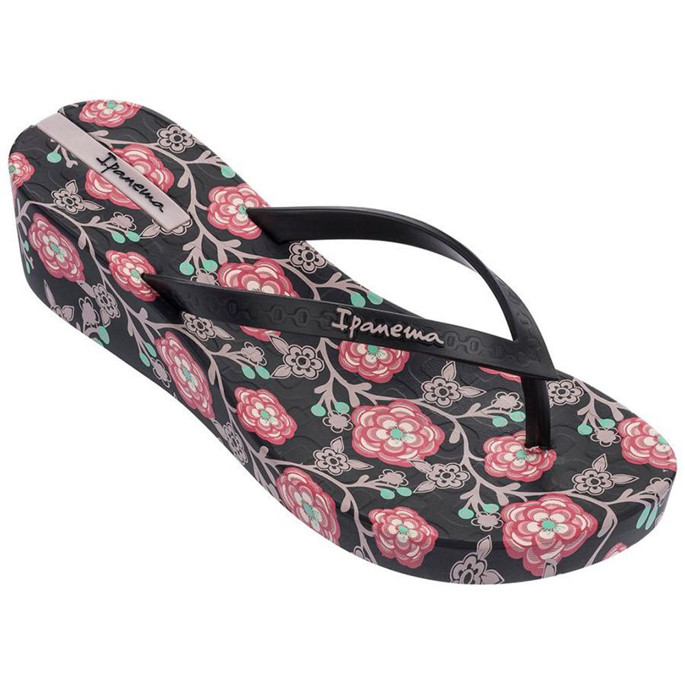 Tongs Ipanema Floral Plat Wedge Black/Pink Femme | MMIG-33096250